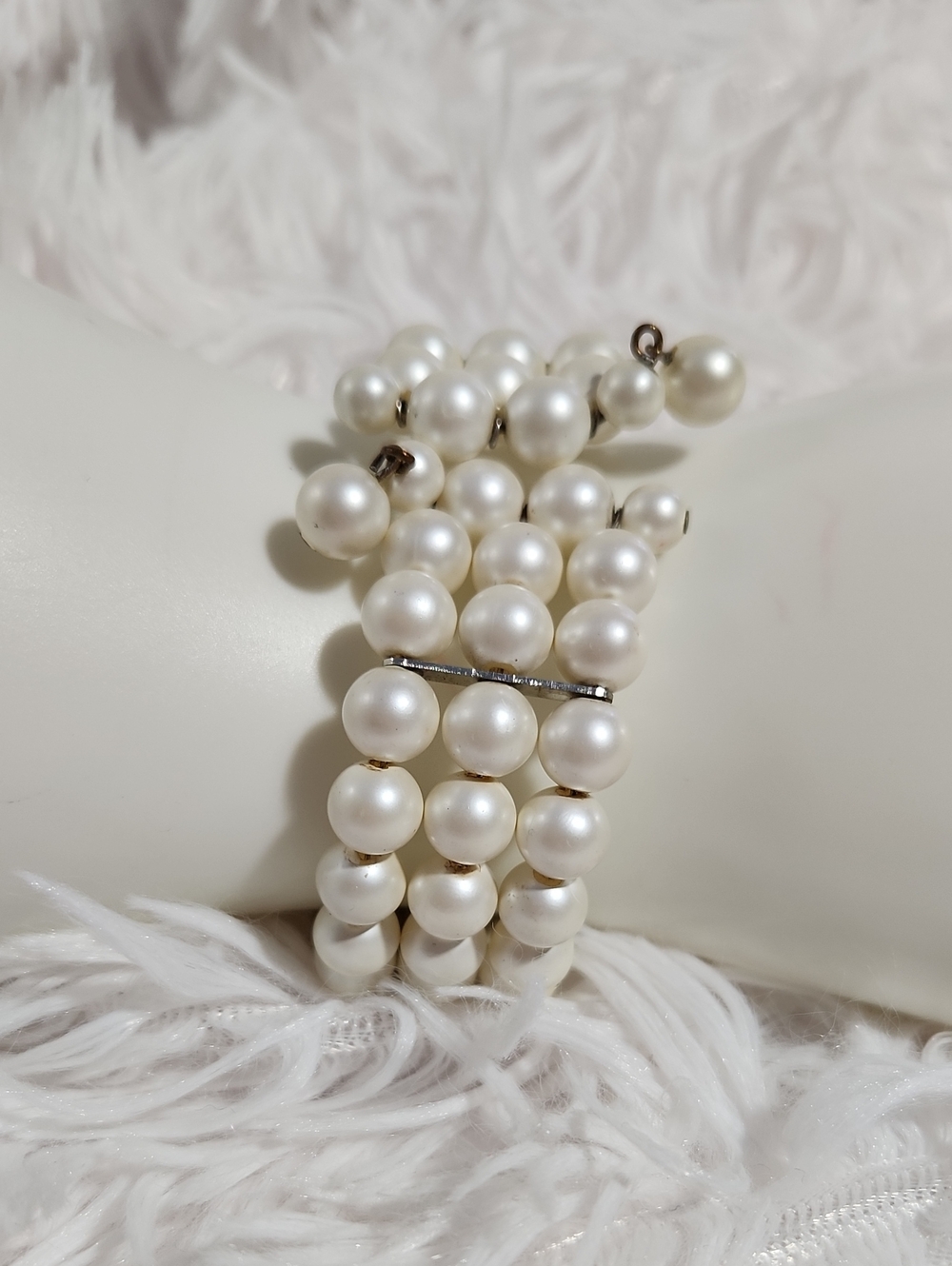 Vintage Classic Faux White Pearl Multi-Strand Memory Wire Bracelet